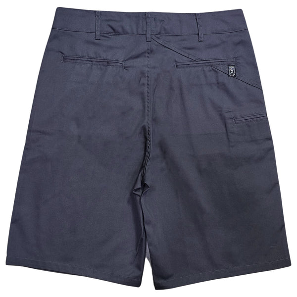 Back of dark charcoal Allegiance Jett Walk Short showing welt pockets, utility pocket, and reinforced stitching