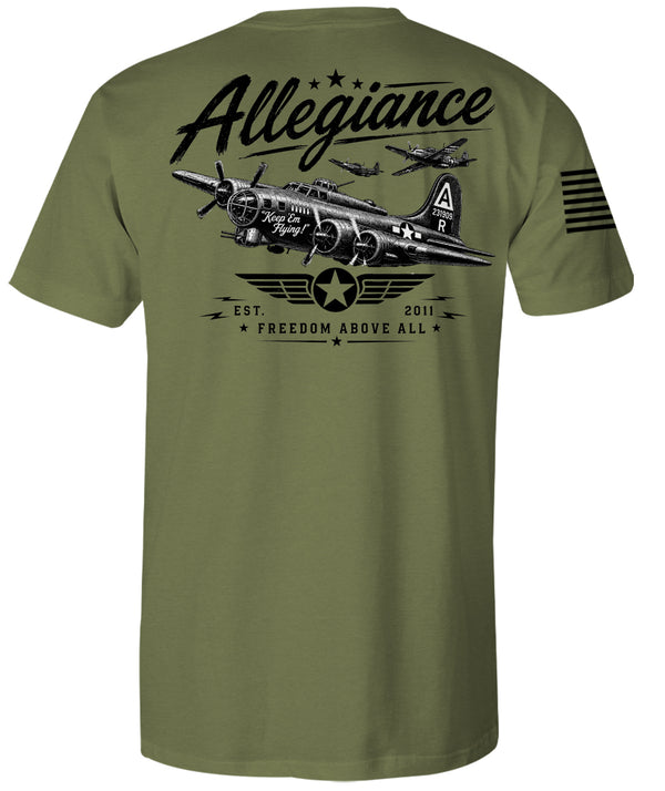 Allegiance Keep Em Flying Premium Tee OD Green vintage military bomber graphic t-shirt